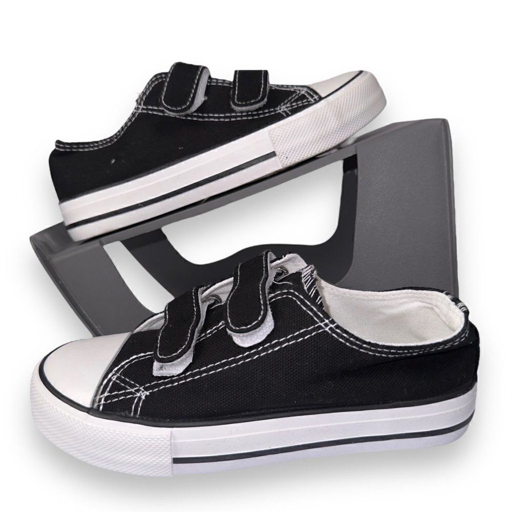 Mishansha Hook & Loop Casual Canvas Sneakers Black‎ / White Youth 2